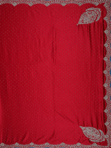 Classic Bridal Red Stone Embellishment Satin Saree - Diadem
