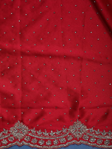 Classic Bridal Red Stone Embellishment Satin Saree - Diadem