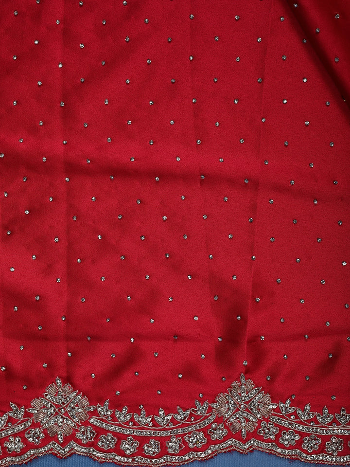 Classic Bridal Red Stone Embellishment Satin Saree - Diadem