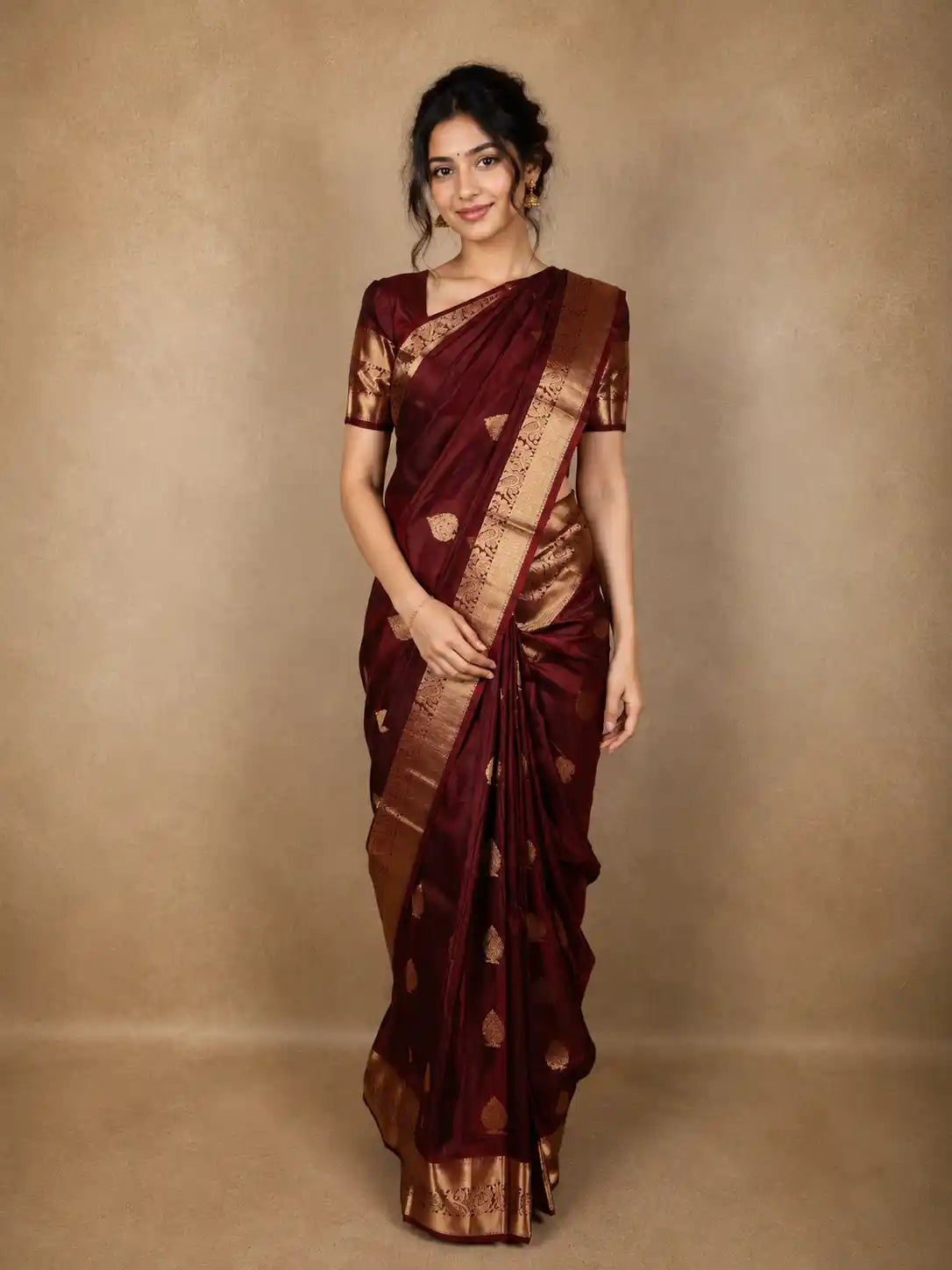 Classic Maroon Paisley Butta Zari Woven Design Pure Kanchipuram Silk Saree with Zari Border