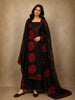 Classic Midnight Black with Bold Crimson Red Floral Embroidered Design Georgette Unstitched Salwar Material