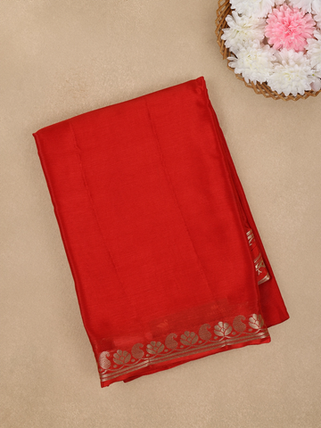 Classic Red Antique Gold Zari Border Mysore Silk Saree - Diadem