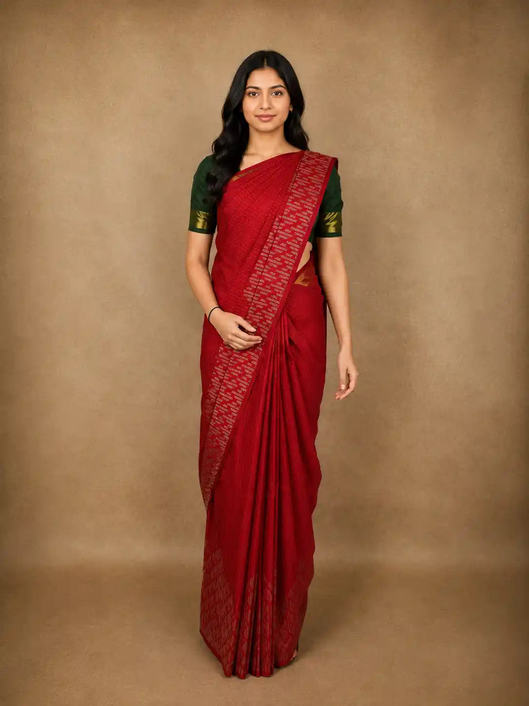 Classic Red Striped Woven Design Pure Kanchipuram Silk Saree with Self Border