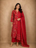 Classic Ruby Red Floral Printed Design Cotton Salwar Suit with Dupatta