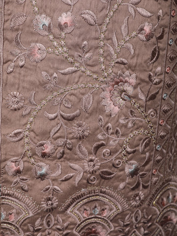 Cocoa Brown Floral Embroidered Brocade Kurta Pyjama - Diadem