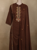 Cocoa Brown Floral Thread Embroidered Design Cotton Straight Cut Salwar Suit with Dupatta