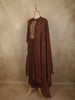 Cocoa Brown Floral Thread Embroidered Design Cotton Straight Cut Salwar Suit with Dupatta