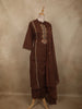 Cocoa Brown Floral Thread Embroidered Design Cotton Straight Cut Salwar Suit with Dupatta