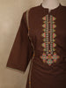 Cocoa Brown Floral Thread Embroidered Design Cotton Straight Cut Salwar Suit with Dupatta