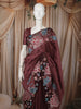Cocoa Brown Floral Thread Embroidered Design Pure Tussar Silk Fancy Saree with Floral Border