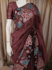 Cocoa Brown Floral Thread Embroidered Design Pure Tussar Silk Fancy Saree with Floral Border