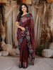 Cocoa Brown Floral Thread Embroidered Design Pure Tussar Silk Fancy Saree with Floral Border