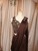 Coffee Brown Abstract Sequins and Beads Embroidered Design Satin Ready to Wear Draped Saree with Matching Designer Blouse