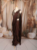 Coffee Brown Abstract Sequins and Beads Embroidered Design Satin Ready to Wear Draped Saree with Matching Designer Blouse