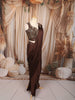 Coffee Brown Abstract Sequins and Beads Embroidered Design Satin Ready to Wear Draped Saree with Matching Designer Blouse