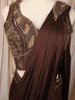 Coffee Brown Abstract Sequins and Beads Embroidered Design Satin Ready to Wear Draped Saree with Matching Designer Blouse