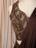 Coffee Brown Abstract Sequins and Beads Embroidered Design Satin Ready to Wear Draped Saree with Matching Designer Blouse