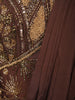 Coffee Brown Abstract Sequins and Beads Embroidered Design Satin Ready to Wear Draped Saree with Matching Designer Blouse