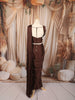 Coffee Brown Abstract Sequins and Beads Embroidered Design Satin Ready to Wear Draped Saree with Matching Designer Blouse