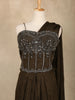 Coffee Brown Embroidery Georgette Ready To Wear Saree with Designer Blouse