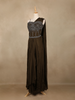 Coffee Brown Embroidery Georgette Ready To Wear Saree with Designer Blouse