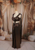 Coffee Brown Floral Beads Embroidered Design Shimmer Ready to Wear Saree with Matching Designer Blouse