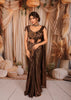 Coffee Brown Floral Beads Embroidered Design Shimmer Ready to Wear Saree with Matching Designer Blouse