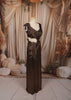 Coffee Brown Floral Beads Embroidered Design Shimmer Ready to Wear Saree with Matching Designer Blouse