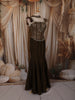 Coffee Brown Floral Beads and Zari Embroidered Design Semi Silk Mermaid Lehenga with Choker Dupatta