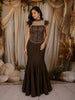 Coffee Brown Floral Beads and Zari Embroidered Design Semi Silk Mermaid Lehenga with Choker Dupatta