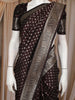 Coffee Brown Floral Design Semi Banarasi Saree