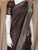 Coffee Brown Floral Design Semi Banarasi Saree