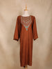 Coffee Brown Floral Embroidered Cotton Kurti