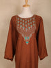 Coffee Brown Floral Embroidered Cotton Kurti