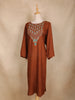 Coffee Brown Floral Embroidered Cotton Kurti