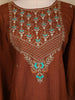 Coffee Brown Floral Embroidered Cotton Kurti