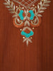 Coffee Brown Floral Embroidered Cotton Kurti