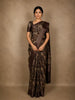 Coffee Brown Floral Printed Chanderi Cotton Saree with Zari Woven Border