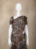 Coffee Brown Floral Printed Chanderi Cotton Saree with Zari Woven Border