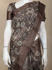 Coffee Brown Floral Printed Chanderi Cotton Saree with Zari Woven Border