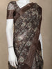 Coffee Brown Floral Printed Chanderi Cotton Saree with Zari Woven Border