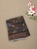 Coffee Brown Floral Printed Chiffon Saree with Self Woven Border