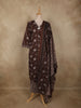 Coffee Brown Floral Printed Design Cotton Salwar Suit with Dupatta