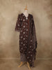 Coffee Brown Floral Printed Design Cotton Salwar Suit with Dupatta