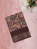 Coffee Brown Floral Printed Design Mixed Silk Cotton Saree with Designer Border
