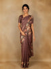 Coffee Brown Floral Printed Tissue Saree With Woven Buttas
