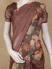 Coffee Brown Floral Printed Tissue Saree With Woven Buttas