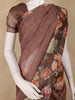 Coffee Brown Floral Printed Tissue Saree With Woven Buttas