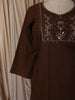 Coffee Brown Floral Sequins Embroidered Design Cotton Straight Cut Salwar Suit with Dupatta