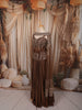 Coffee Brown Floral Sequins and Silver Beads Embroidered Design Shimmer Ready to Wear Saree with Cape Sleeve